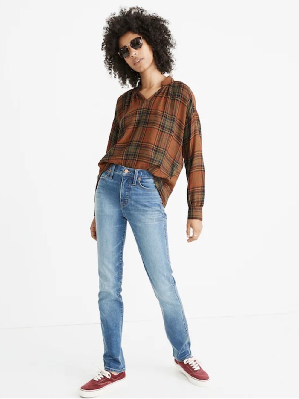 Madewell Highroad Popover Shirt in Brentford Plaid Chestnut Women’s Size Large